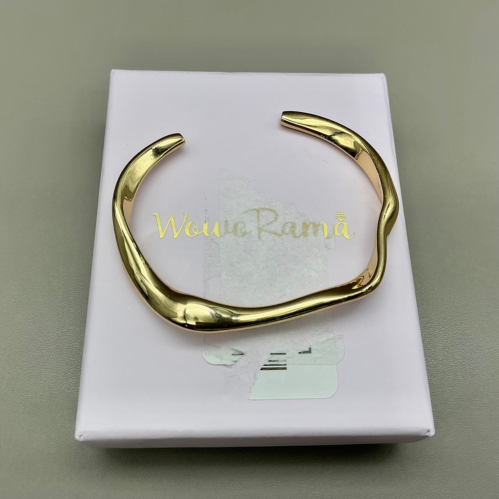 WoweRama Cuff Bracelet Women Gold Tone Wavy Irregular Organic Shape Open Bangle